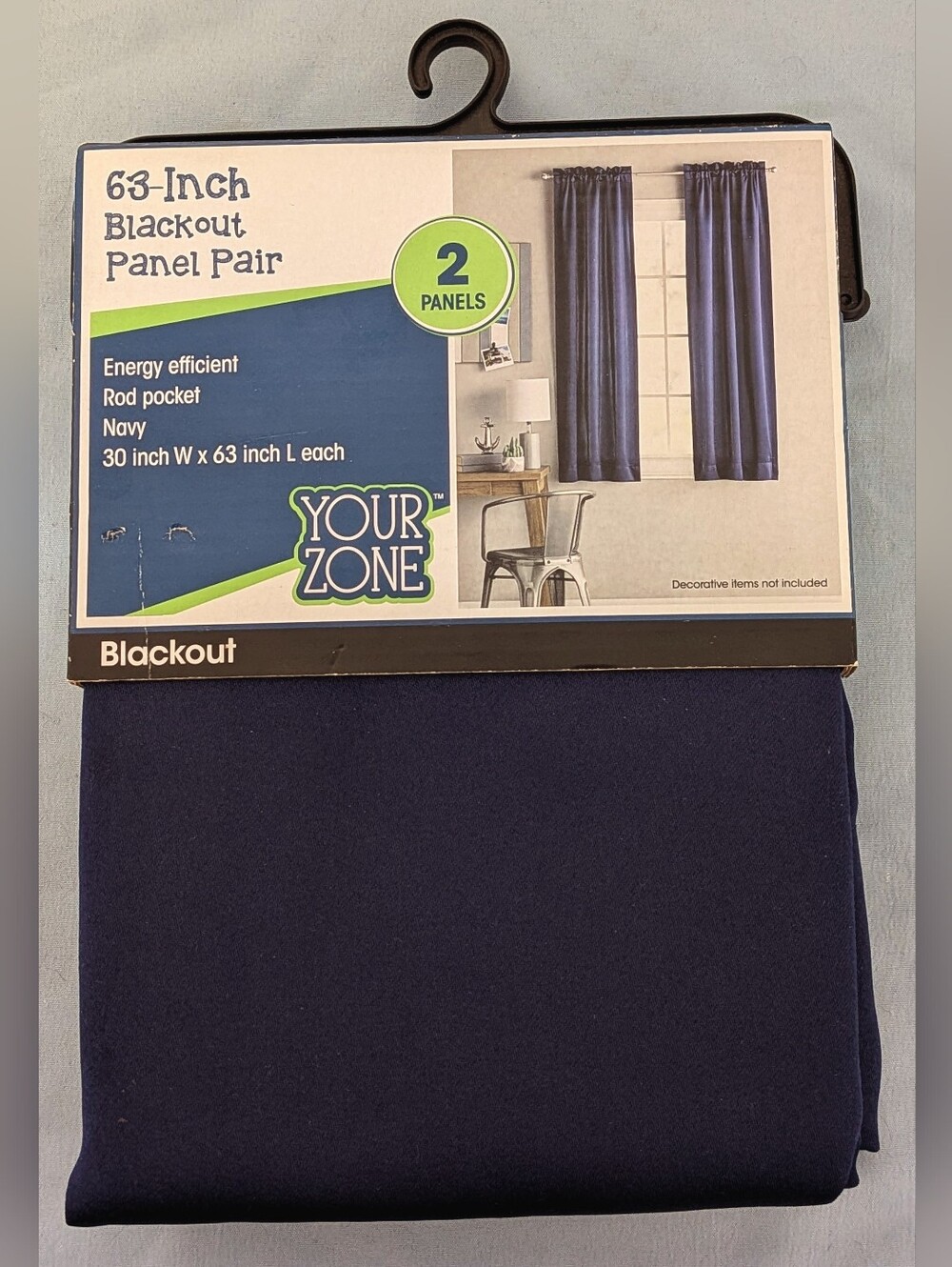 Your Zone 63" Navy Blue Blackout Curtains 2 Panels 30" x 63" Rod Pocket New